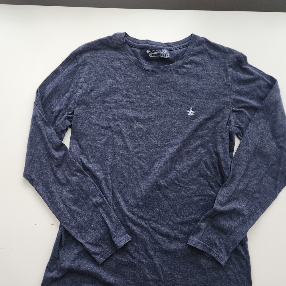 Men's Penguin Logo Navy Blue Long Sleeve Tee Shirt Size Medium